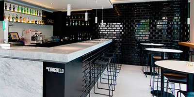 Classic black subway tile in the Consuelo Bar